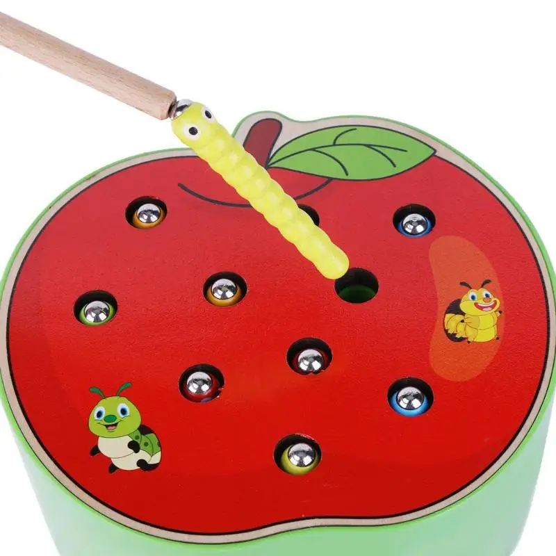 3D яблоко Когнитивное образование головоломка игрушки раннее образование цветные деревянные игрушки магнитная гусеница животное ловить червь игра