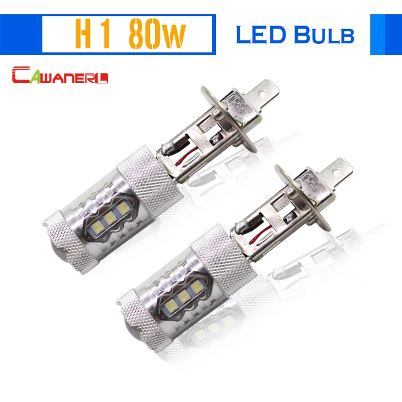 Cawanerl 80 Вт H1 светодиодный ная лампа 1800 лм 16 SMD Белая Высокая мощность Автомобильные