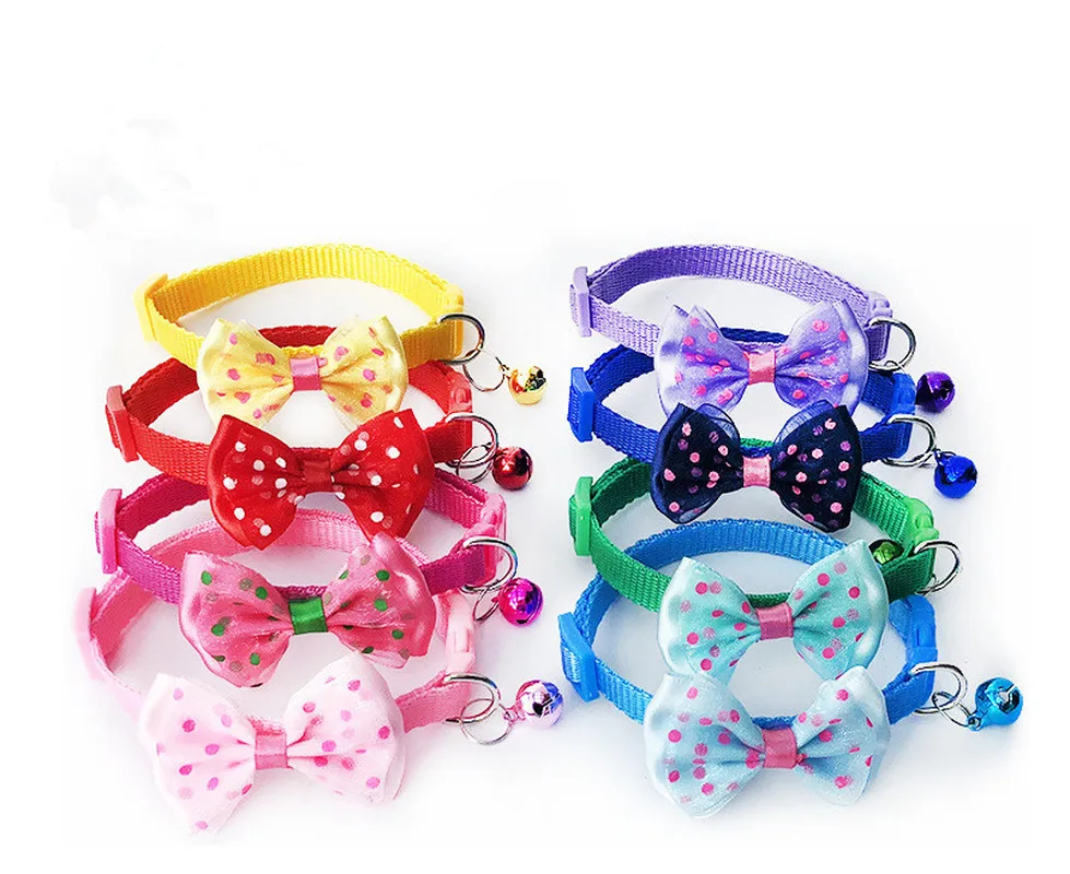 

Adjustable Pet Collar Puppy And Cat Nylon Leash Necklace With Bells And Bow Design Festival Wearable Good Day Party cat products