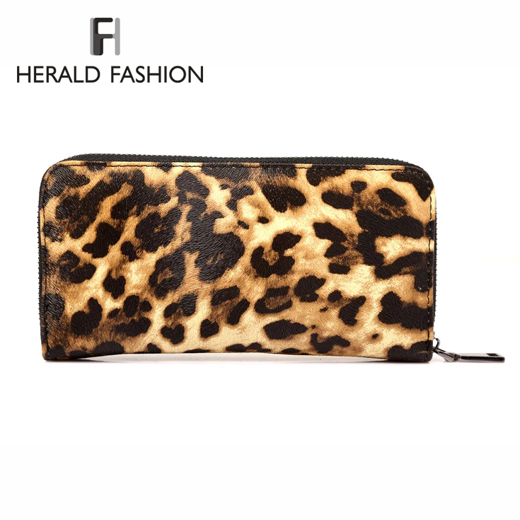 Leopard Print Women Wallets Long Design PU Leather Wallet Purses and