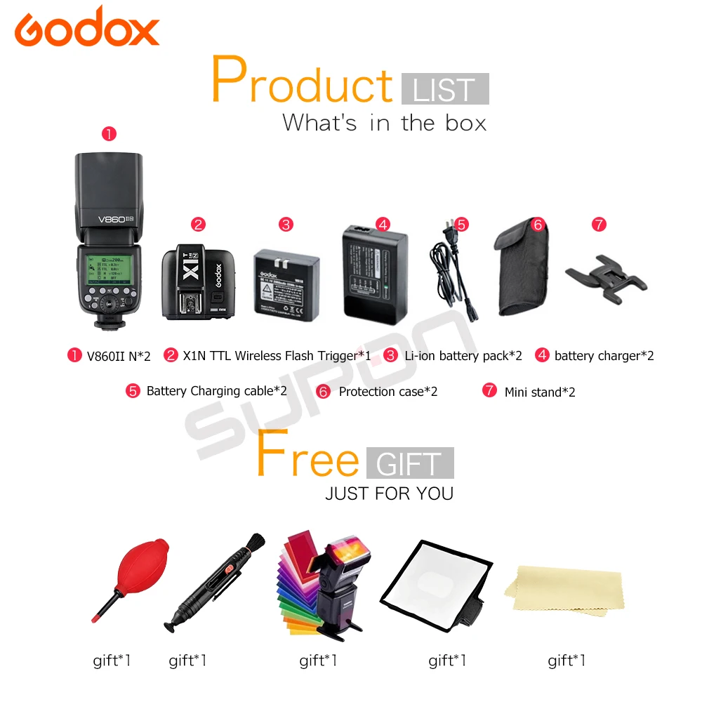 US $444.00 Paypal Accpect 2V860IIN Godox Flash Speedlite GN60 ITTL HSS 18000s Speedlite FlashX1TN Trigger For Nikon Cameras