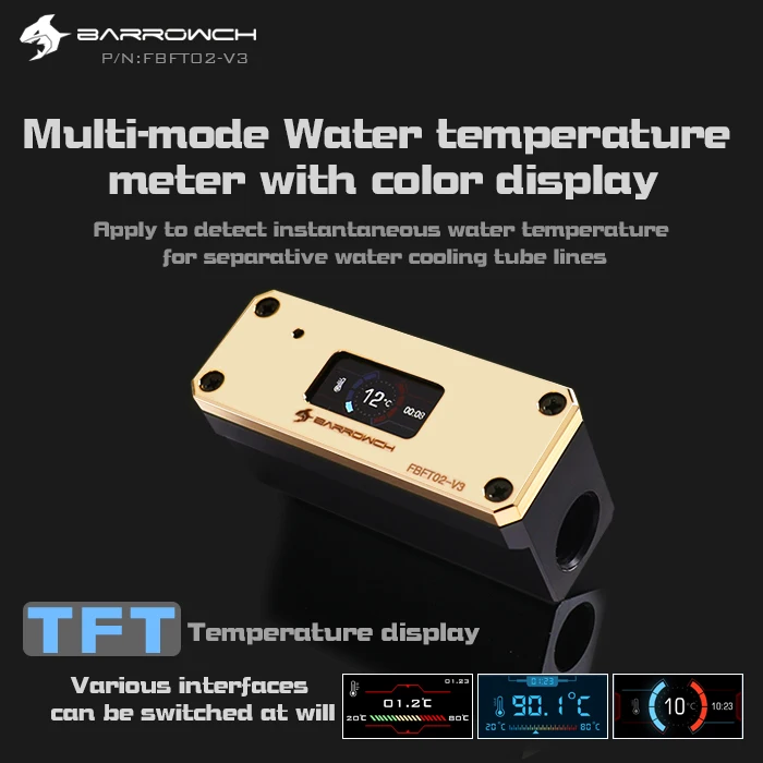 Günstig Barrowch FBFT02 V3, Wasser Kühlung Temperatur Meter, Multimode OLED Digitale Smart Display, Echt zeit Temperatur