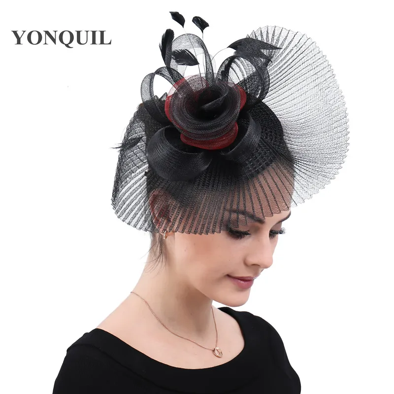 

Vintage Black veil wedding hats women tea party hair accessories ladies feathers headwear race Cocktail hair clips and headbands
