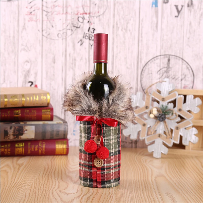 

2019 Navidad Christmas Wine Bottle Cover Mini Coat Faux Fur Holiday Party Decorations happy New Year Dinner Table Supplies