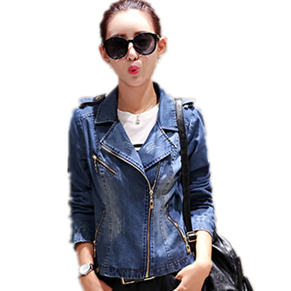 Free Shipping Autumn Winter Women s Oblique Zipper Blue Denim font b Jacket b font Female