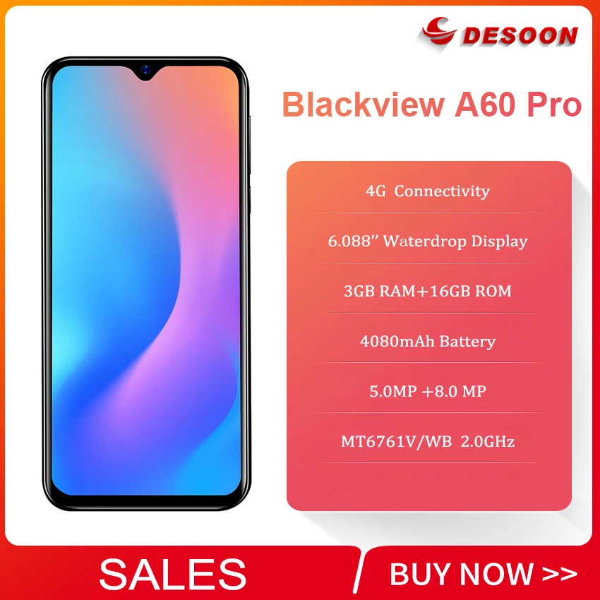 Blackview A60 Pro 6,08" четырехъядерный Android 9,0 4G мобильный телефон 3 ГБ+ 16 Гб Touch ID Android 9,0 пирог 4080 мАч 4G телефон