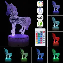 Животное Мультфильм светодиодный 3d-ночник для детей USB 7 цветов дистанционный сенсорный выключатель настольная лампа детский подарок