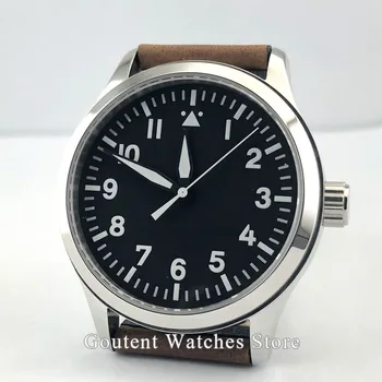 

42mm Corgeut black sterile dial Sapphire Glass leather strap Automatic mens Watches Y