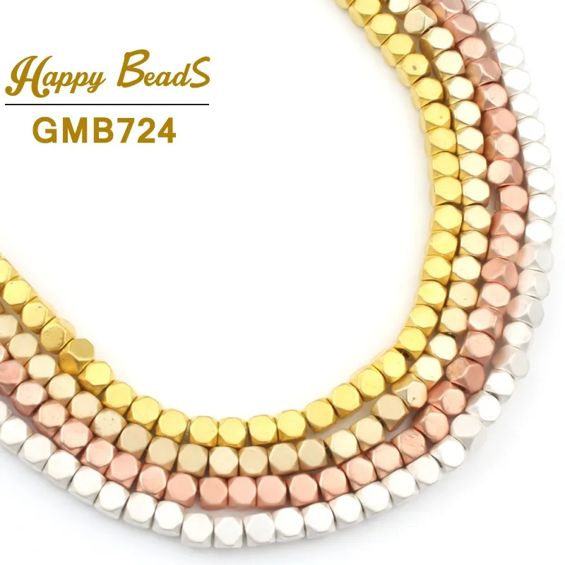 

3MM Natural Matte Square Sliver Rose Golden Plated Hematite Beads Loose Spacer Stone Beads For Jewelry Making Diy Bracelets 15"