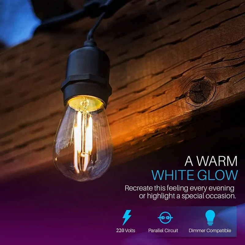 IP65 15 м светодиодный S14 гирлянды водонепроницаемый E27 Теплый светодиодный Ретро лампа накаливания Эдисона наружное уличное садовое патио праздничное освещение - Испускаемый цвет: Warm White S14