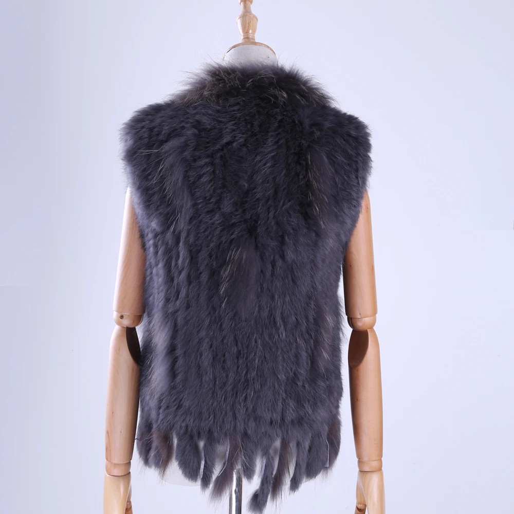 Goedkoop Brand New vrouwen Lady Echte echte Gebreide Konijnenbont Vesten kwasten Wasbeer Bont Trimmen Kraag Vest Bont Mouwloze Gilet