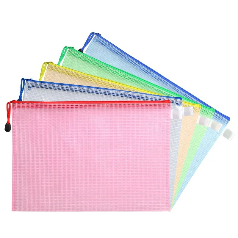 

Transparent Mesh Zipper Bag PVC File Folder Waterproof Storage Bag Organizer Stationery Office School Supplies Random Color