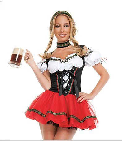 

UTMEON-Red White Super Deluxe Beer Girl Costume Women Beer Wench Costume German Bavarian Beer Girl Oktoberfest Costume