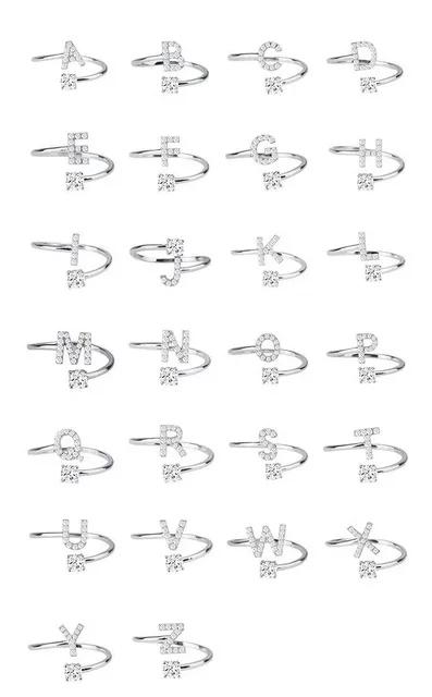 26 букв серебряное кольцо для вечерние Стразы открытые, кольца на палец женские обручальные циркониевые кольца Свадебные ювелирные изделия