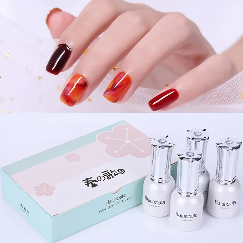 

12ml 4Pcs/Lot Nail Gel Polish Set Amber Translucent Amber Coloured Glaze Gel Semi Permanent Soak Off UV Gel Polish Lacquer