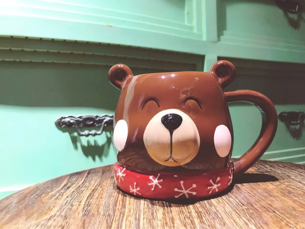 

Large Capacity Hand Painted Ceramic Chocolate Color 3D Bear Milk Mug Cute Teddy Bear Valentine Gift Cup Free Shipping
