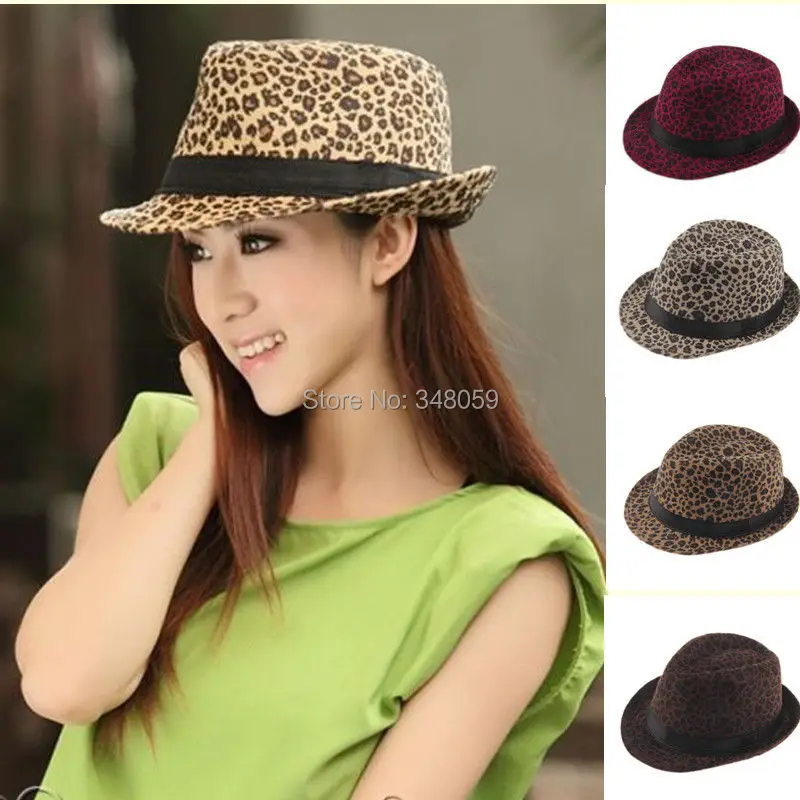 

Unisex Men Women Cappelli Jazz Soft Felt Leopard Print Ribbon Band Panama Hat elegant gorras hombre Gangster Cap 25