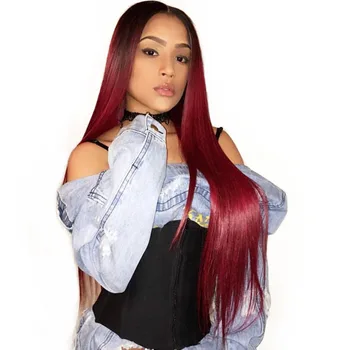 

Burgundy Lace Front Wig 1b/99j Ombre Human Hair Wigs 360 Lace Frontal Wig Pre Plucked Brazilian Straight Wig 150% Density Remy