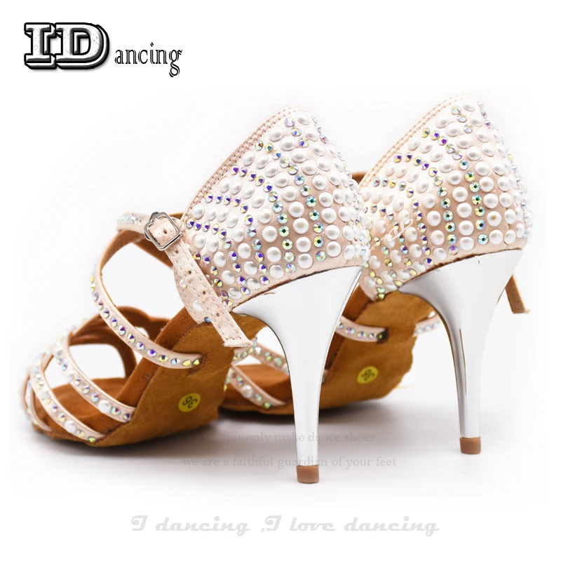 Latin Dance Shoes Rhinestone Ladies Salsa Shoes Women Salsa Dancing Shoes White Fashion Women Dance Shoes