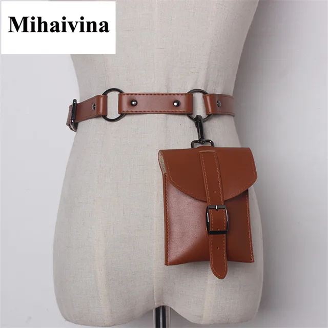 Mihaivina Fashion Women Bag High Quality Leather Waist Bags Pouch Fanny Pack Wallet Holder Women Vintage Belt Bag