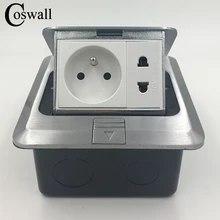 Coswall полностью алюминиевая серебристая Панель 16А французская стандартная розетка+ универсальная 2 отверстия всплывающая напольная розетка