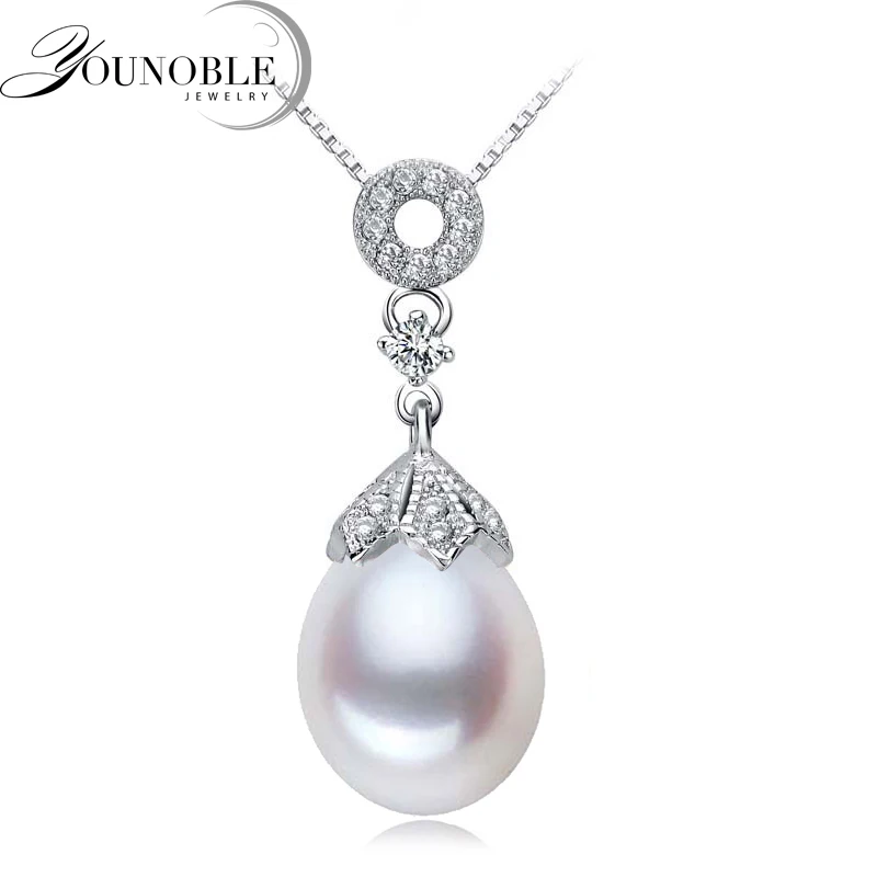 Свадебный 925 Серебряный кулон для женщин, белый фиолетовый милый пресноводный натуральный жемчуг кулон ожерелье подарок для девочки - Цвет камня: white pearl pendant