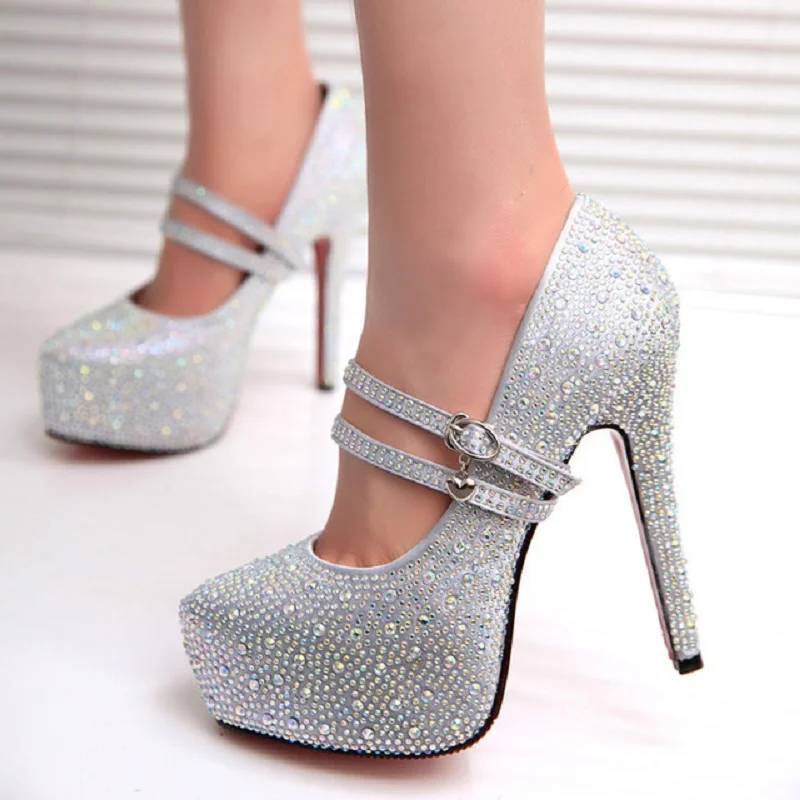 

Wedding shoes female high heel platform red crystal shoes with diamonds white bride wedding bridesmaid dress shoes.