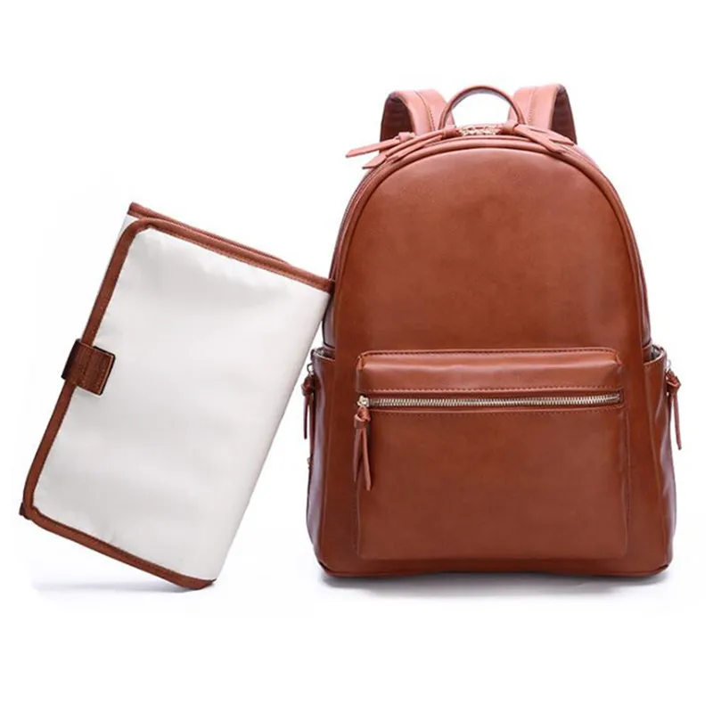 

Large PU Leather Diaper Bag Backpack for Mom Stroller Organizer Bags Maternity Travel Baby Nappy Bags Change pad Hooks