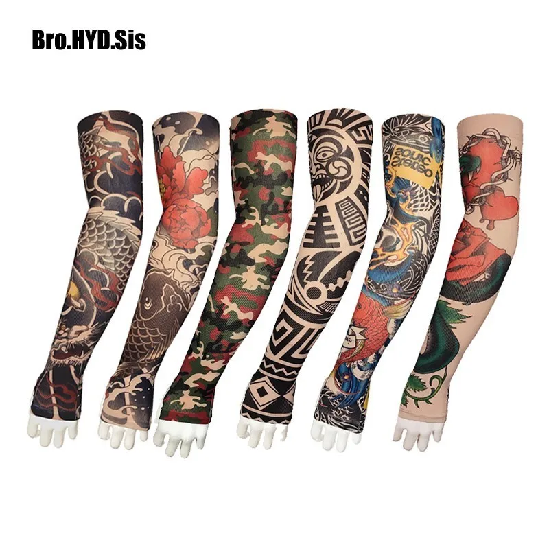 246 30 De Réduction2 Pièceslot Refroidisseur été Faux Tatouage Gants Bras Manches Hommes Femmes Uv Protection Solaire Cool Cyclisme Manches