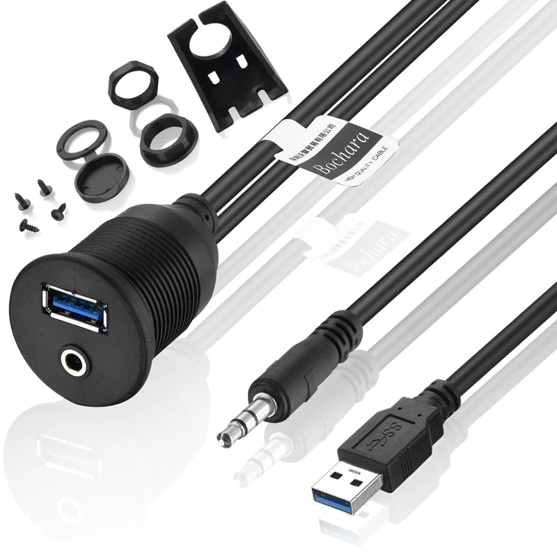 Bochara USB Панель скрытого монтажа USB 2,0 USB 3,0 3,5 мм удлинитель приборной панели кабель для автомобиля мотоцикла