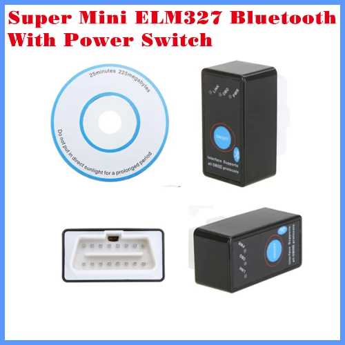 

New Arrival Diagnostic Tool code reader OBDII/OBD/CAN Super mini ELM327 Bluetooth with power switch free shipping