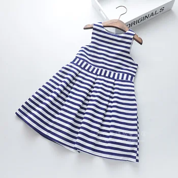 

Roimyal Wholesale 2019 Summer Fashion back hollowed out dress 3-9-year-old girl striped dress beach dress free shipping