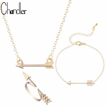 Chandler 2017 Brand Original Arrow Pendant Necklaces & Ring & Bracelet Simple Love Jewelry Set India Metal Statement Accessaries