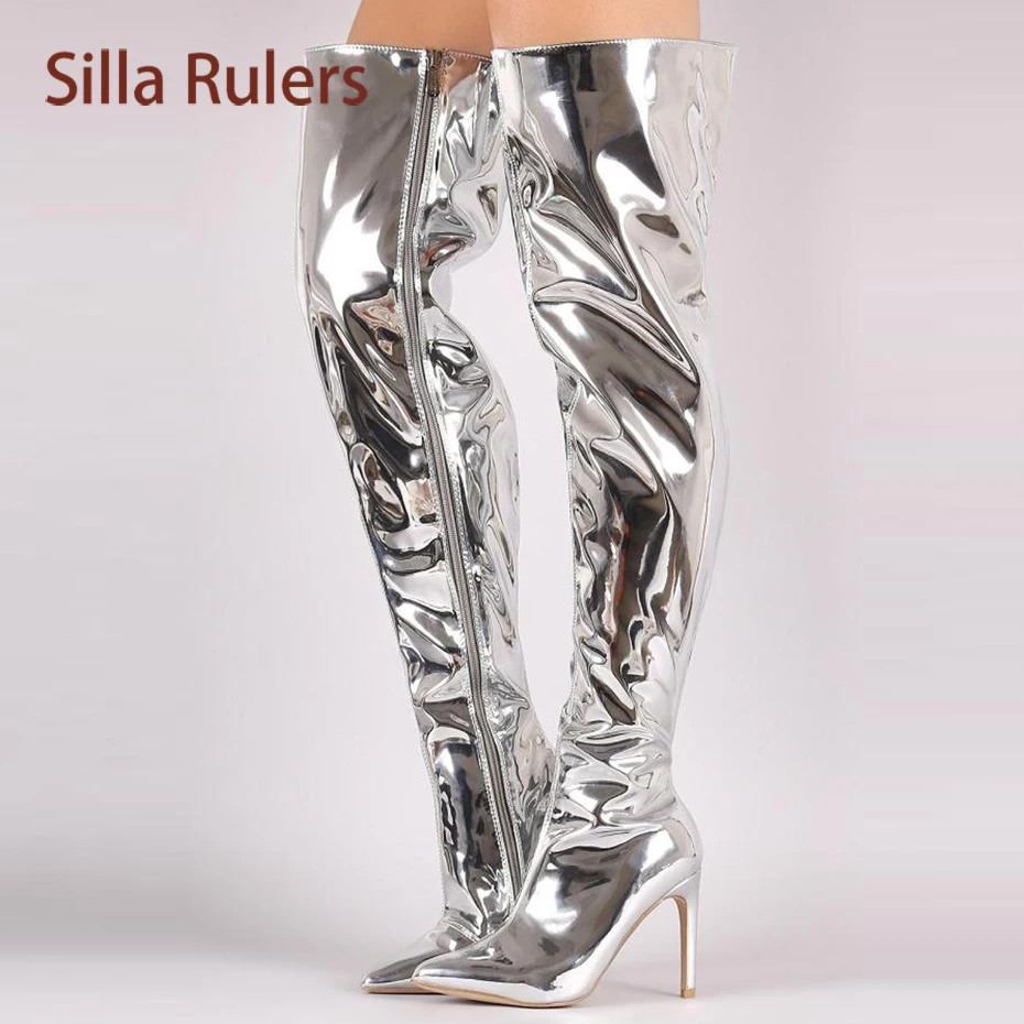 pointed toe stiletto heeled thigh high boots