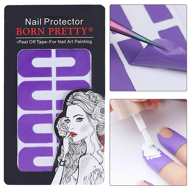 BORN PRETTY Peel Off Tape Spill-resistant Nail Protector Black White Pink Creative U-shape Finger Cover Sticker Nail Polish