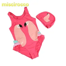 Летнее платье на возраст от 1 до 8 лет для маленьких девочек Цельный купальник Розовый фламинго Лебедь praaot пляжный купальный костюм для девочек с цветочным принтом, Черная