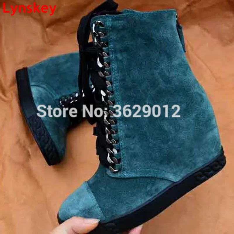Lynskey Women Back Zipper Hidden Wedge Platform Fashion Ankle Booties Lace Up Metal Chain Height Increasing Short Boots Shoes Lynskey Women Back Zipper Hidden Wedge Platform Fashion Ankle Booties Lace Up Metal Chain Height Increasing Short Boots Shoes