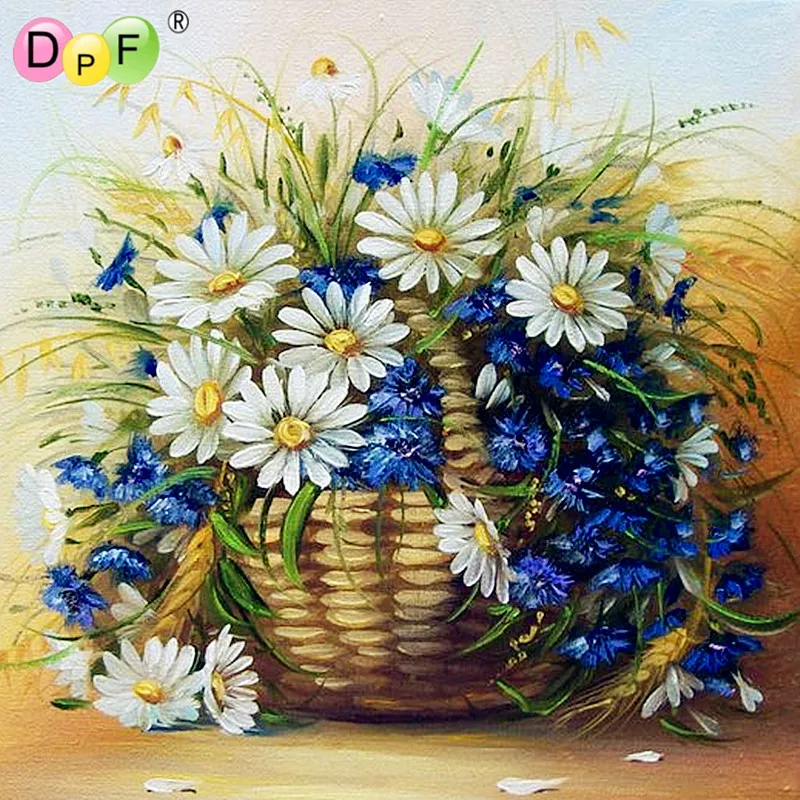 

DIY Rhinestones diamond painting cross stitch plastic crafts unfinished The basket of flowers square full painting