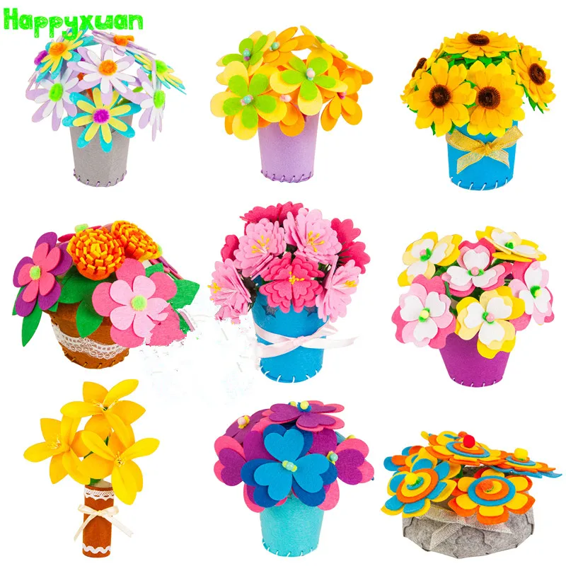 

Happyxuan Handmade Fabric Non-woven Flower Pot Diy Material Packge For Girls Learning Crafts Toys
