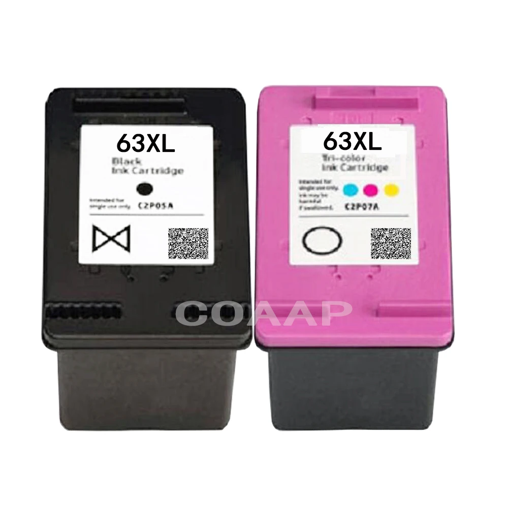 2 Pack Replacement 63XL ink cartridge for hp63 HP ENVY 4522 DeskJet