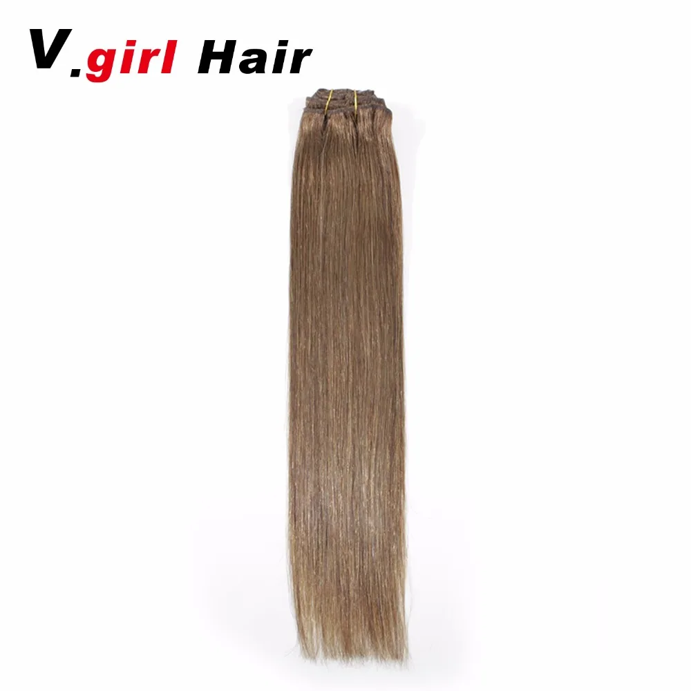V. девушка волосы Remy натуральные шелковистые Прямой полный Начальник клип в волос
