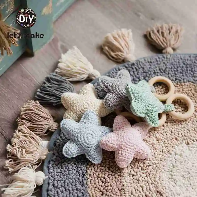 

Let's Make Baby Toys Rattle 5pc Crochet Star Amigurumi 0-12 Months Teething Ring Children's Toy For Storller Shower Gift Rattles