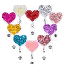 10 Pcs Retractable Badge Holder Bling Love Heart Badge Clips ID Badge Reel Clip on Card Holders Nurse Badge Reel