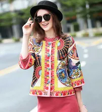 2016 Spring Autumn top quality Runway Jacket Women Vintage Retro Flowers Printing Short Coats Ethnic Floral Print Jacquard Tops