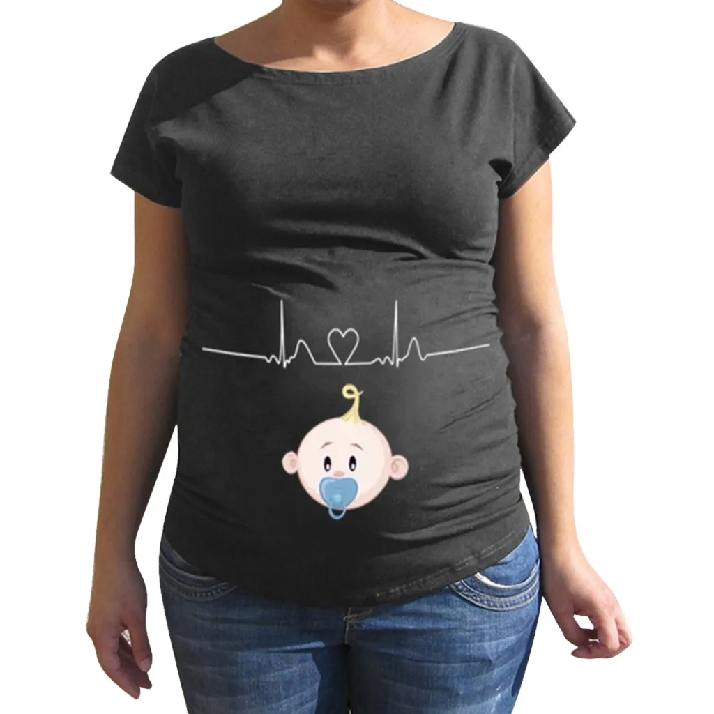 

ARLONEET Maternity Baby Cartoon Pattern Print Short Sleeve Casual T-shirt Pregnant Tops pregnant t-shirt funny maternity clothes