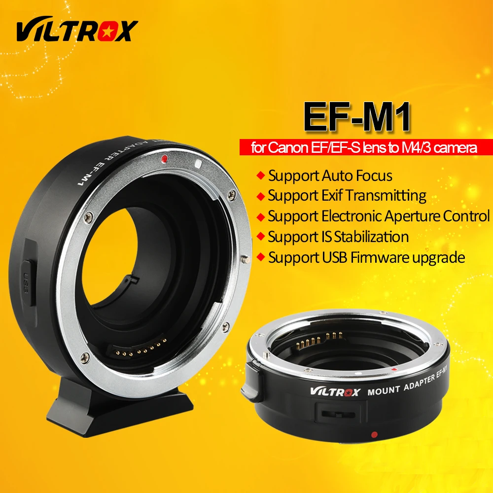 Viltrox EF-M1 Автофокус Exif адаптер объектива для Canon EOS EF EF-S объектив к M4/3 камера GH5GK GH85GK GF7GK GX7 E-M5 II E-M10 III