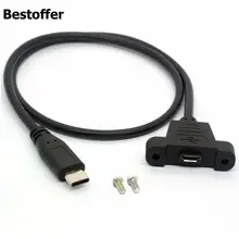 50 см Micro USB Панель Крепление-расширитель кабель type C USB мужчина к Micro USB женский ухо привинчиваемый панель кабель для передачи данных