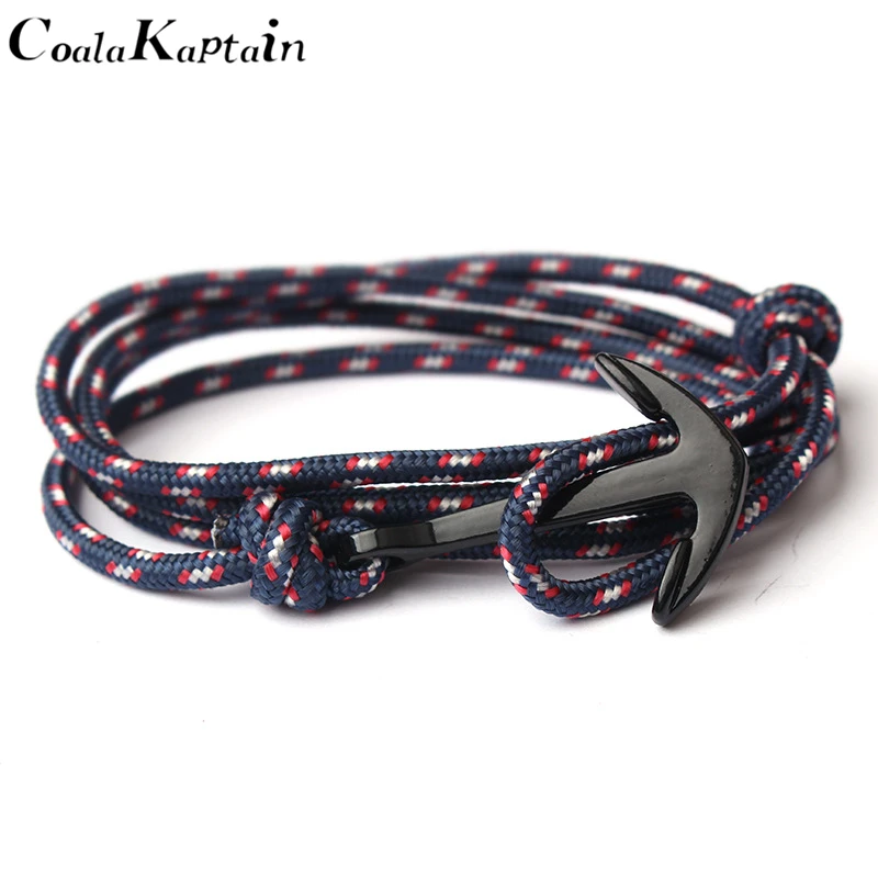 

Black Alloy Anchor Bracelets for Men Women Multilayer Nylon Rope Chain Charm Bracelets Jewelry Metal Hooks Couple Bangles 2018