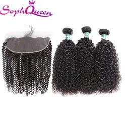 Soph queen hair перуанские прямые волосы Связки с синтетическое закрытие волос пряди кудрявых волос с синтетический Frontal шнурка синтетическое