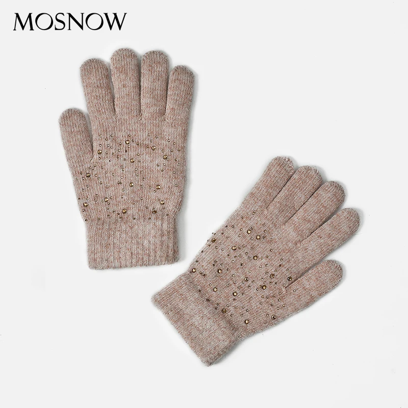 

Winter Female Glove Women Rabbit Fur Knitted With Rhineston Gloves 2019 New Popular Design Ladies Thicken Warm Wool Solid Gloves